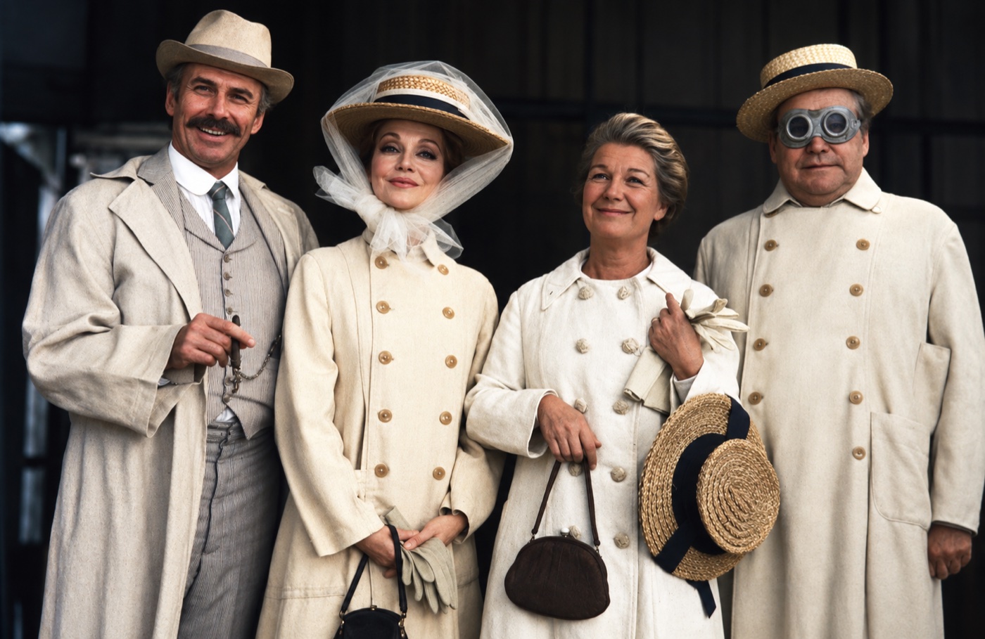 Two couples in motoring coats and goggles, costume design, Ah, Wilderness!, by Laura Crow