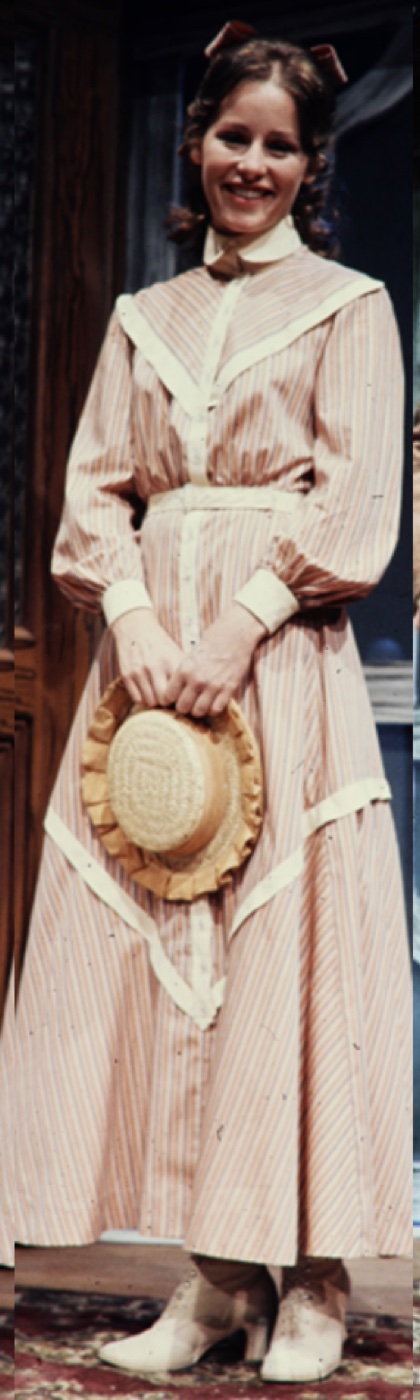 Tracy in a striped dress with straw hat, costume design, Ah, Wilderness!, by Laura Crow