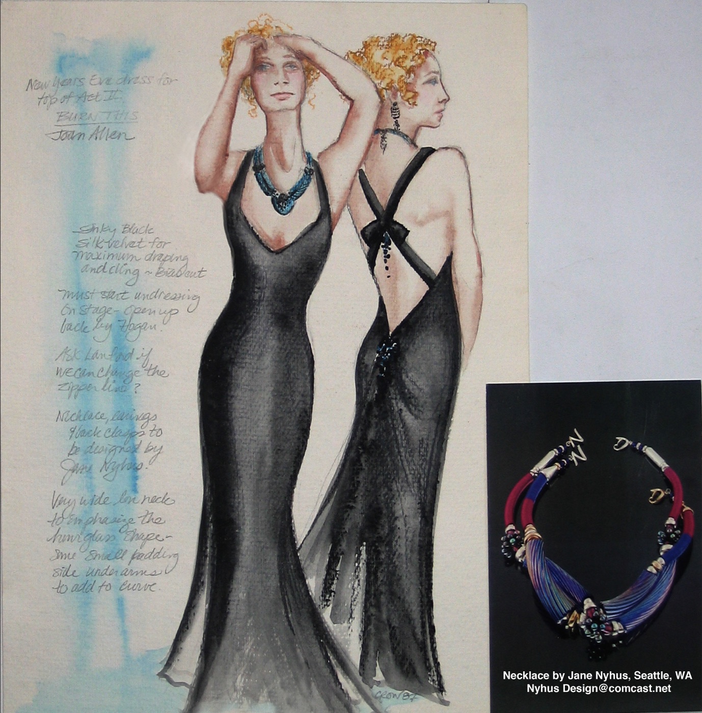Anna's New Year's Eve gown, costume design, Burn This