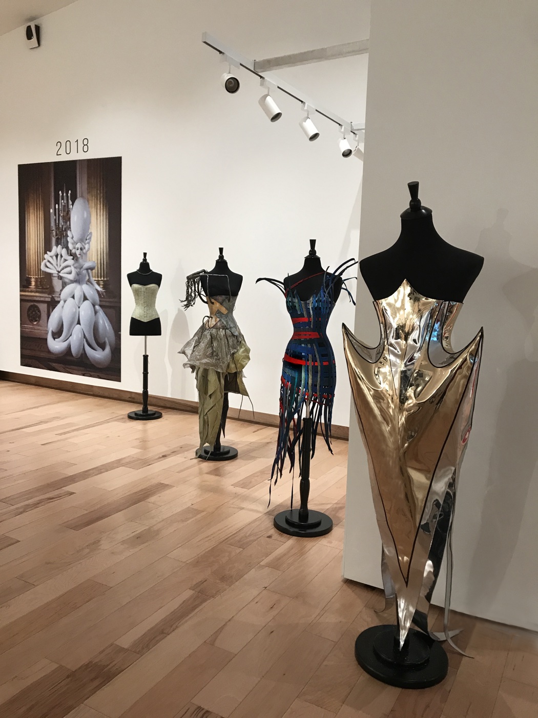 Mirrored and sculptural corset gowns installation, The Corset as Art, SUMA