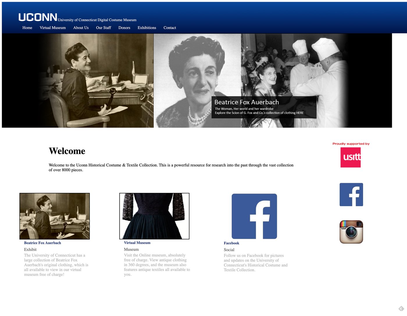 University of Connecticut Digital Costume Museum website, home page