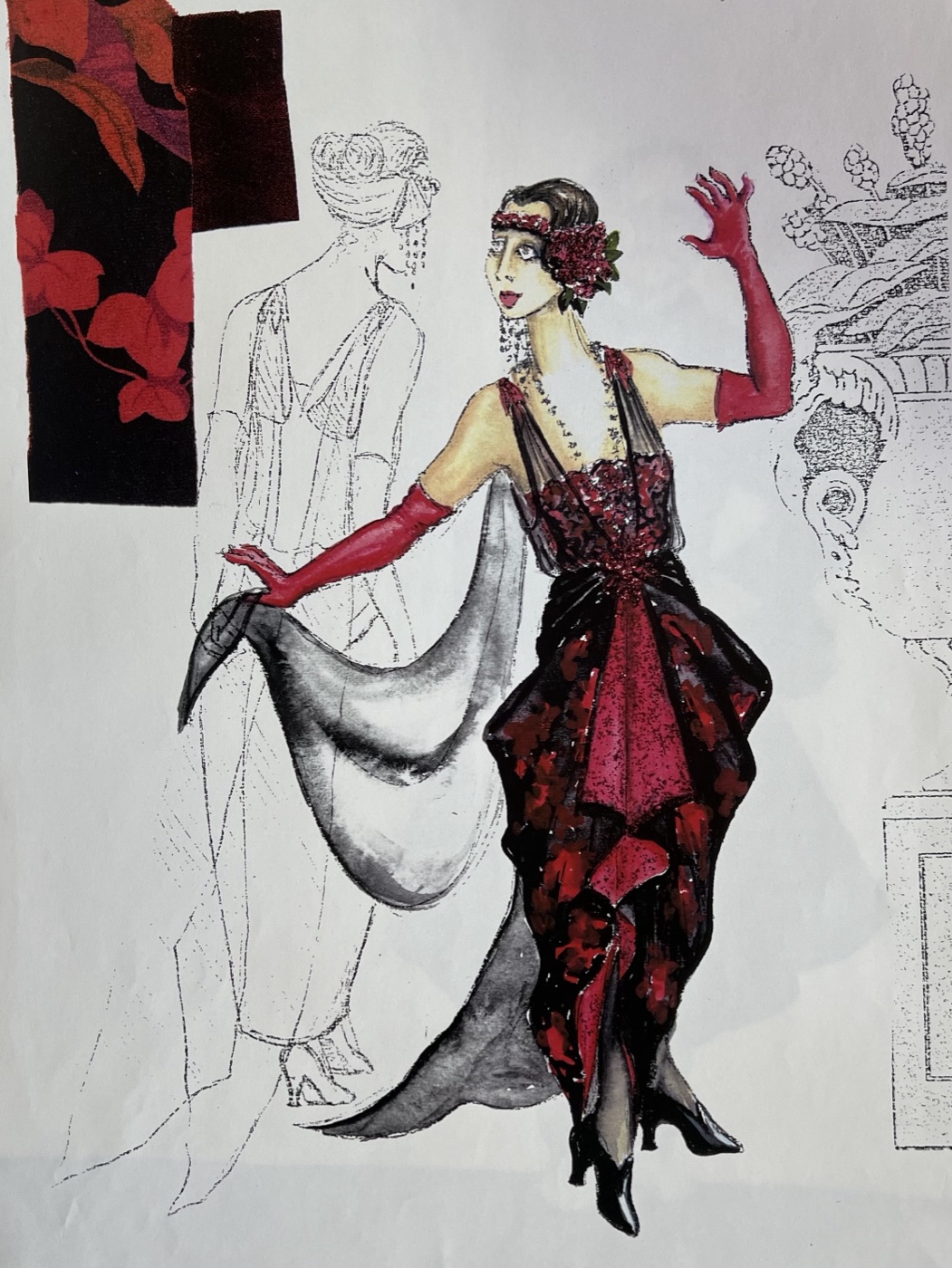Original costume rendering, fancy dress ball costume, Die Fledermaus