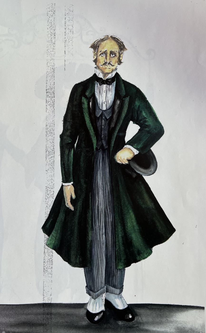 Original costume rendering, frock coat, Die Fledermaus