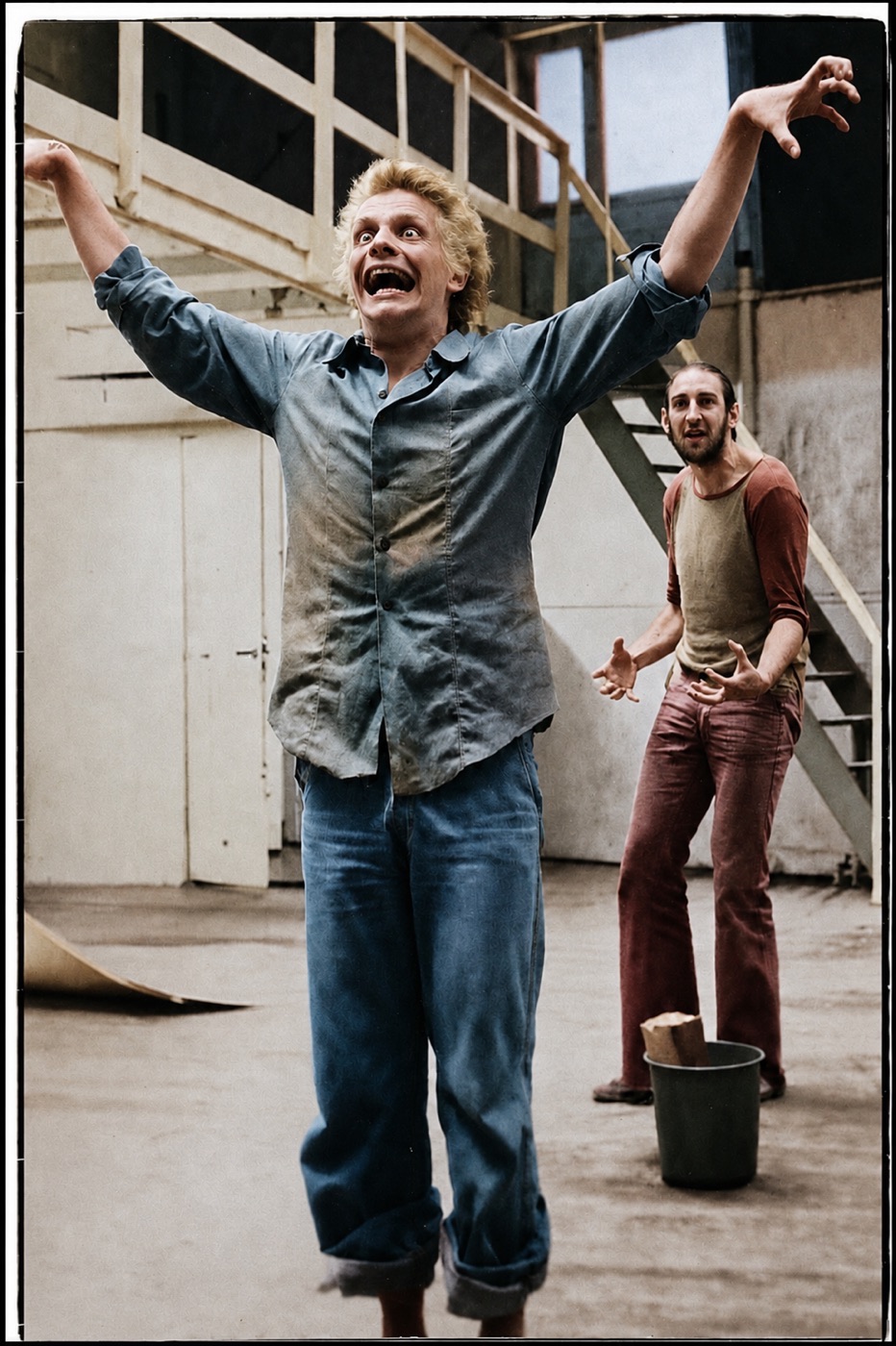 Fritz our German Actor improvising, with Rod as Dracula behind, rehearsal photograph