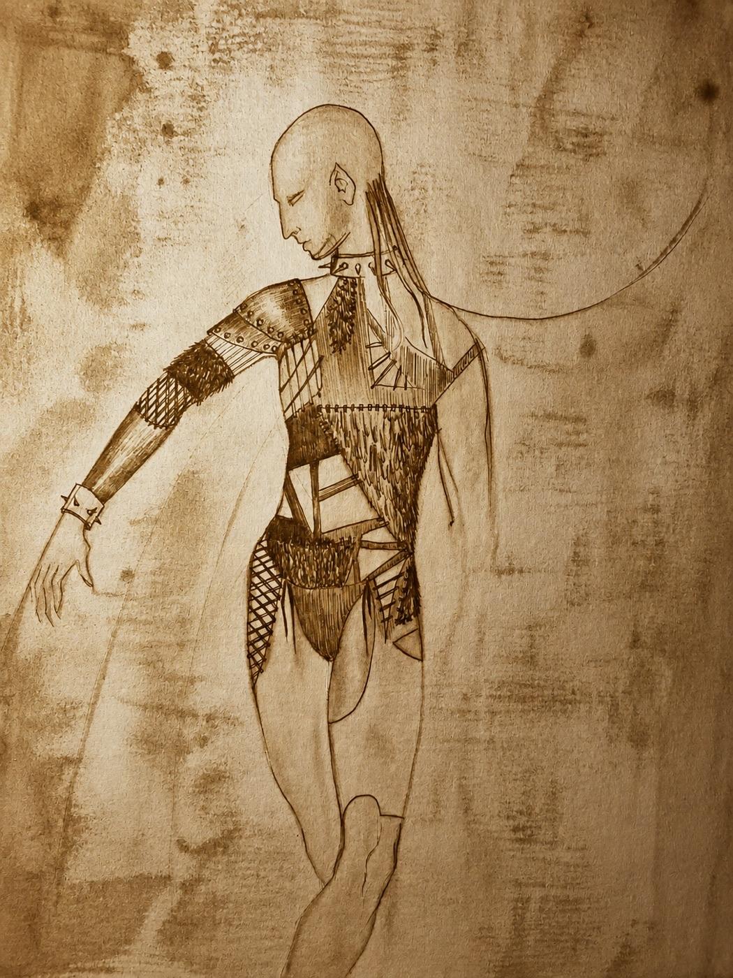 Preliminary costume sketch, Dracula, Pip Simmons Theatre Group