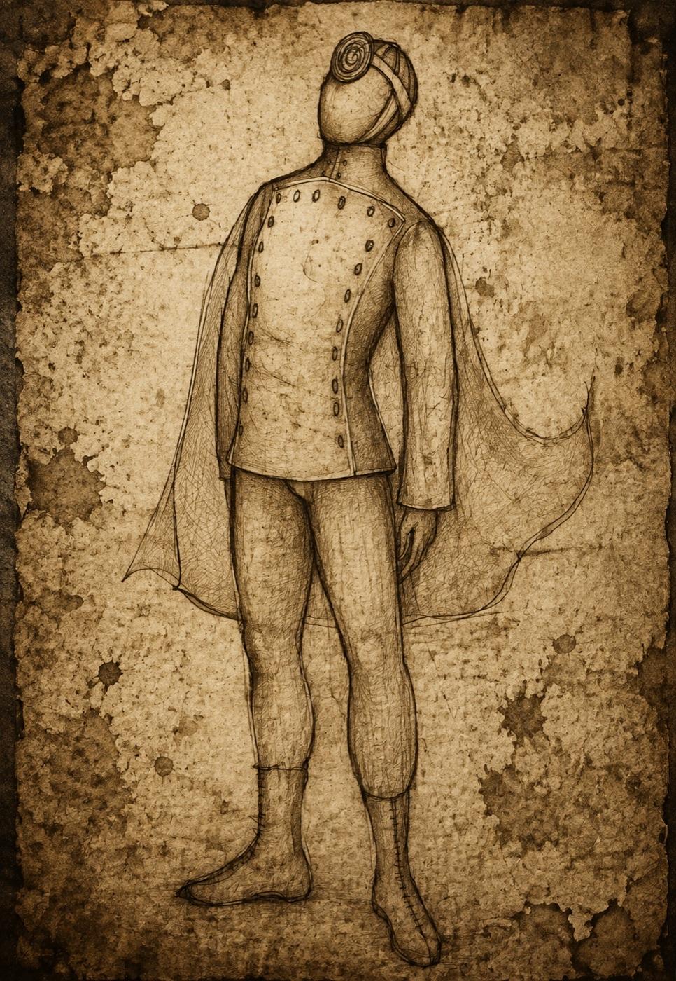 Costume rendering for Dr. Seward, Dracula, Pip Simmons Theatre Group
