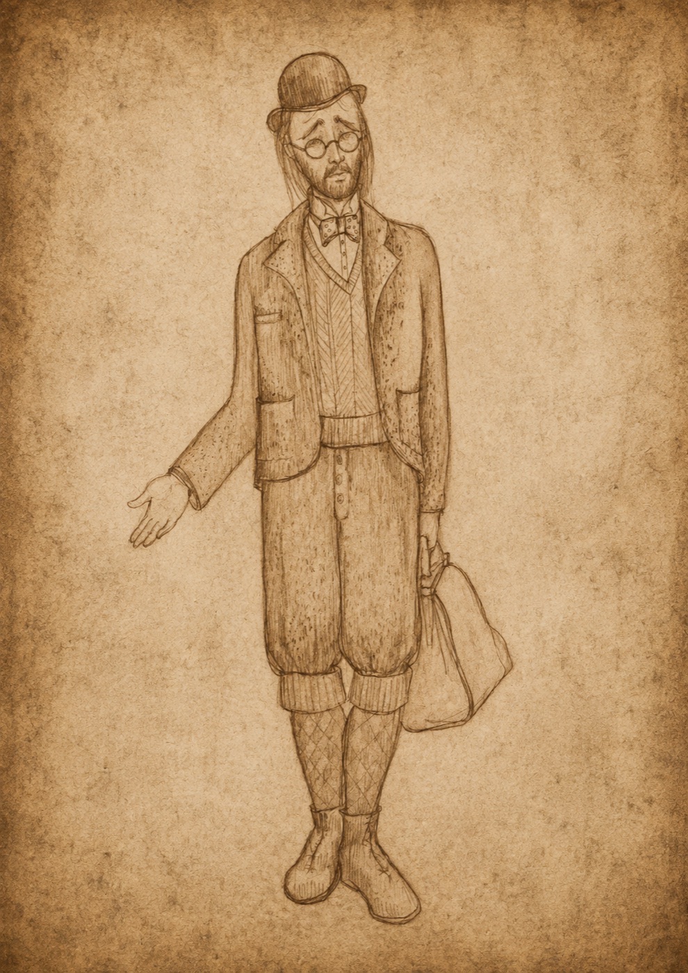 Costume rendering for Jonathan Harker, Dracula, Pip Simmons Theatre Group