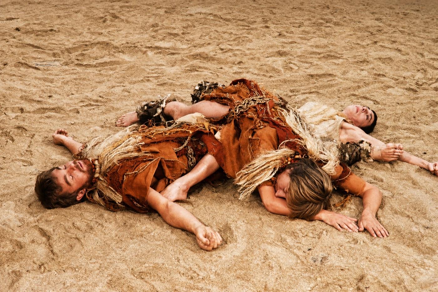 Orestes and Pylades lying in the sand, Electra, Greenwich Theatre