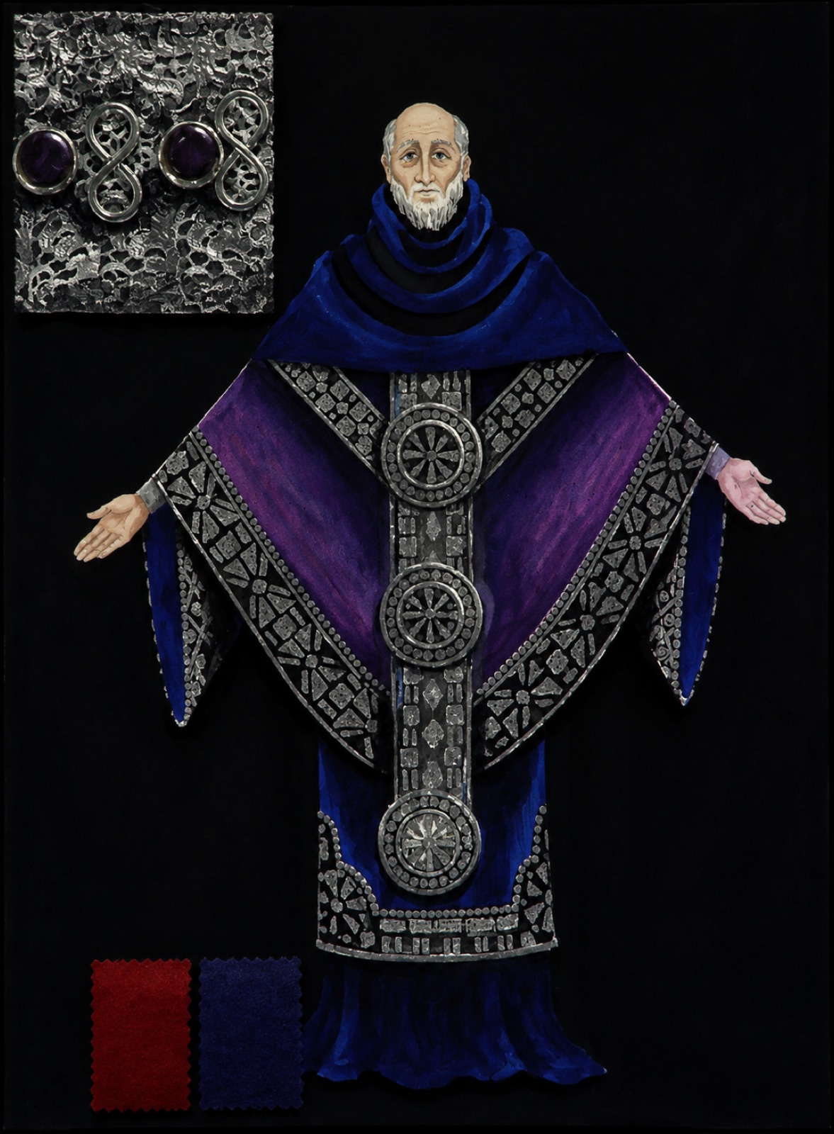 Alternate Bishop costume rendering for Enrico IV, Madison Union Theatre, 1969, by Laura Crow