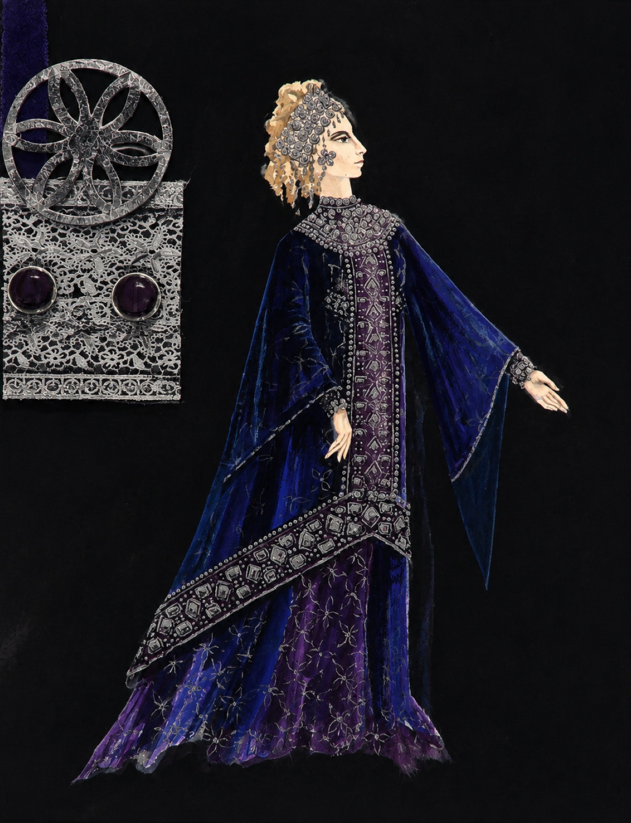 Matilda costume sketch for Enrico IV, Madison Union Theatre, 1969, by Laura Crow