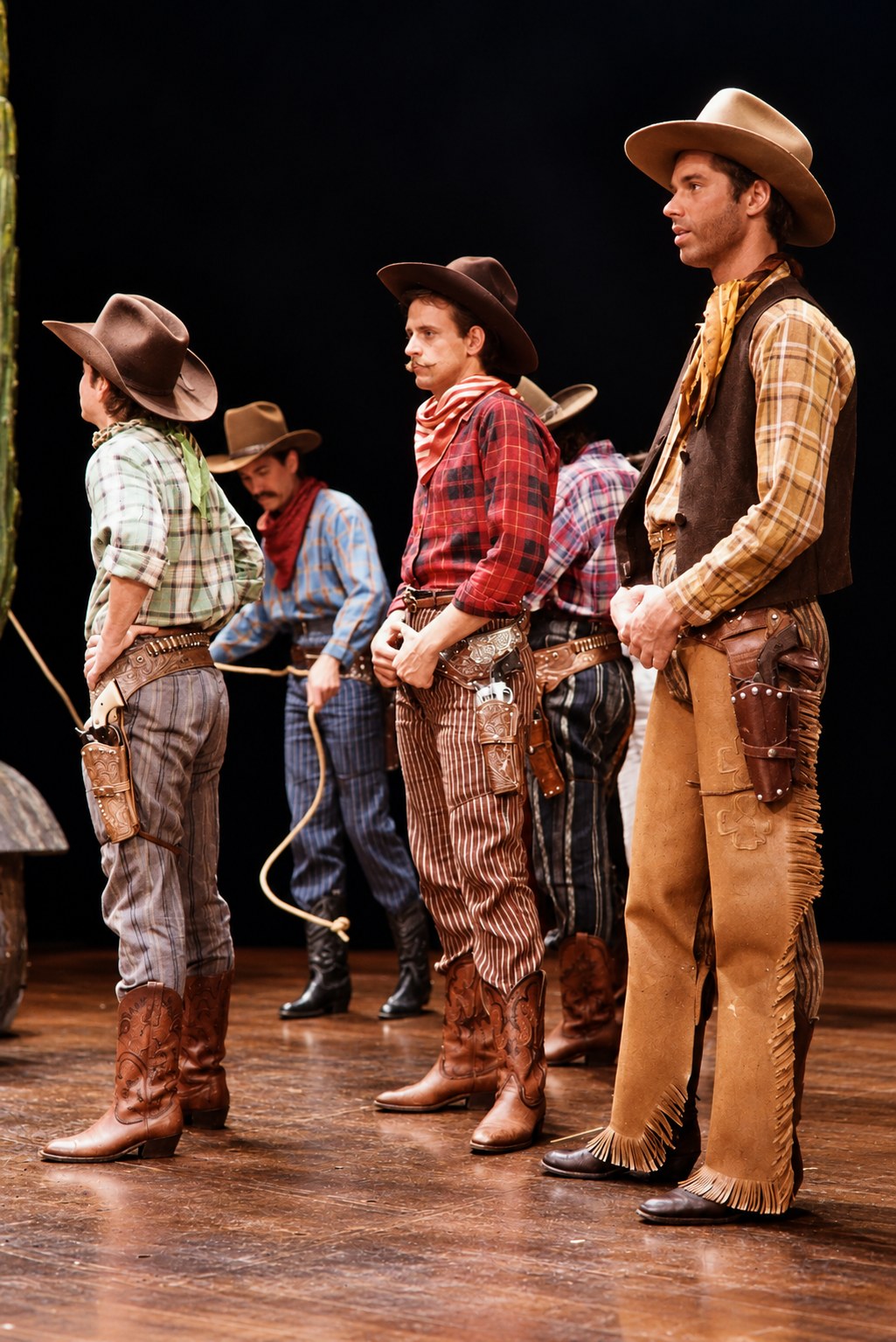 Desert wedding cowboys, production photo, Girl Crazy, Seattle Repertory Theatre, costumes by Laura Crow