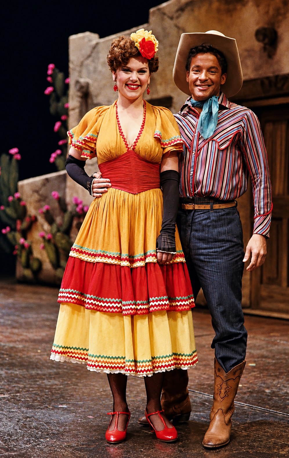 Ruby and a cowboy, production photo, Girl Crazy, Seattle Repertory Theatre, costumes by Laura Crow