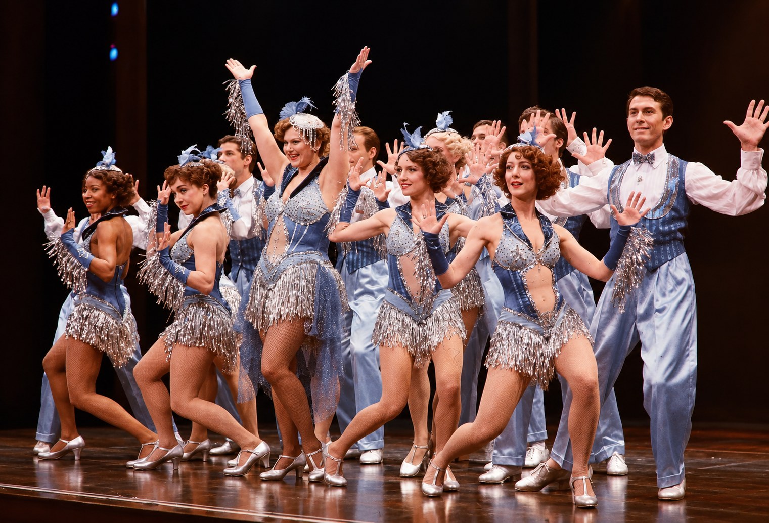 Chorus of the Buzzard Club, production photo, Girl Crazy, Seattle Repertory Theatre, costumes by Laura Crow