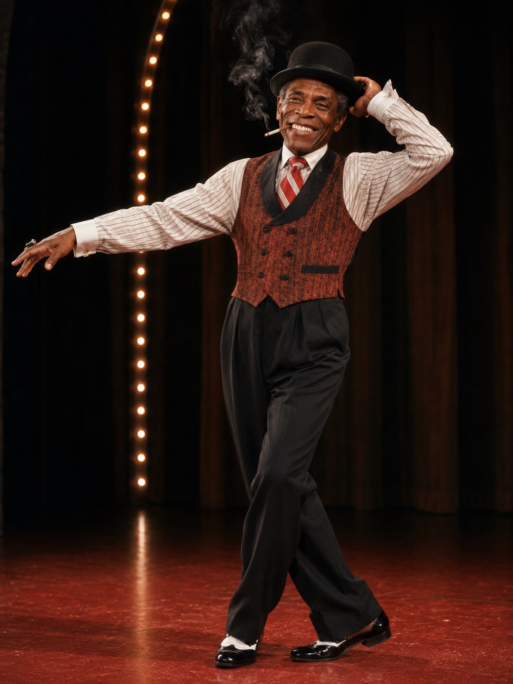 André De Shields in striped shirt and vest, Harlem Nocturne