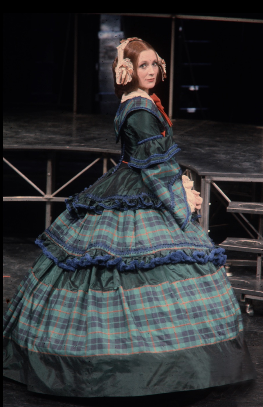 Mrs. Stephenson in tartan gown, Little Giant, Greenwich Theatre, costumes by Laura Crow