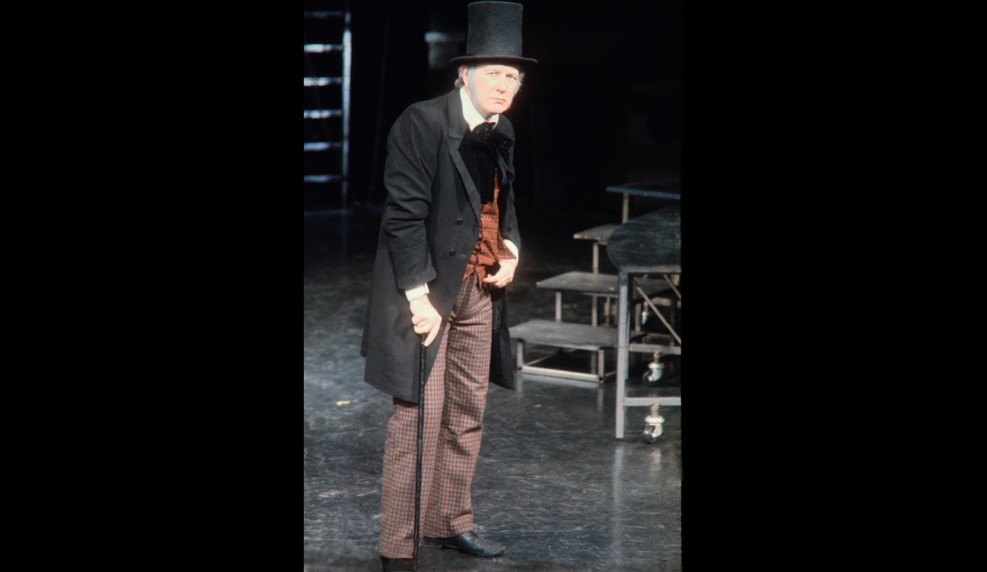 Stephenson in top hat and greatcoat, Little Giant, Greenwich Theatre