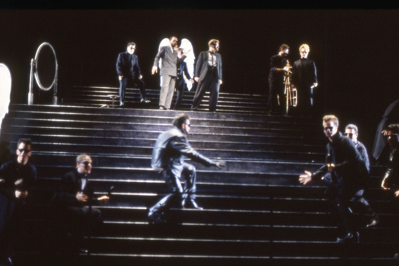 Company on the stairs, Falstaff, University of Michigan