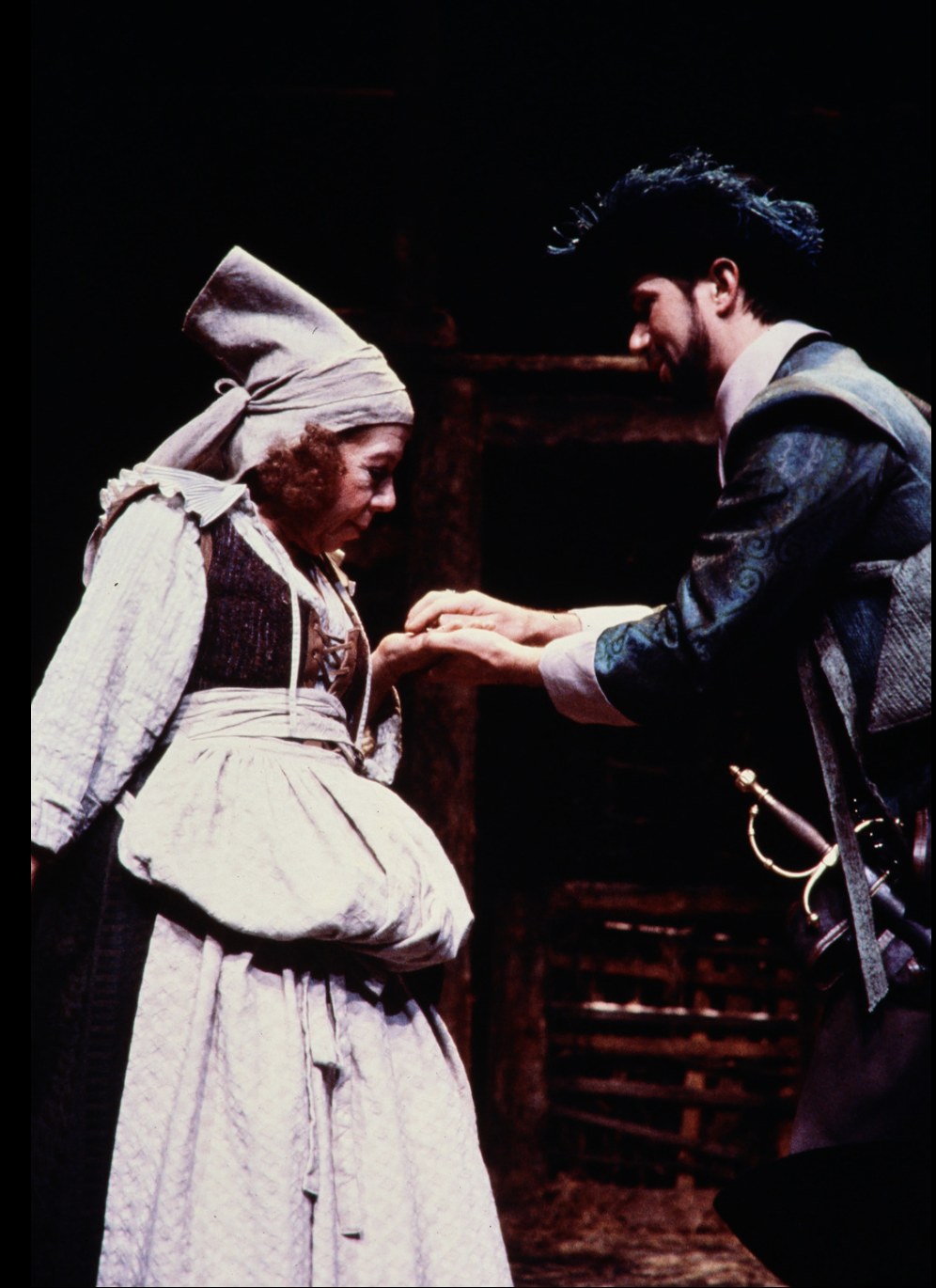 Mistress Quickly and a courtier, Merry Wives of Windsor, Seattle Repertory Theatre, costumes by Laura Crow