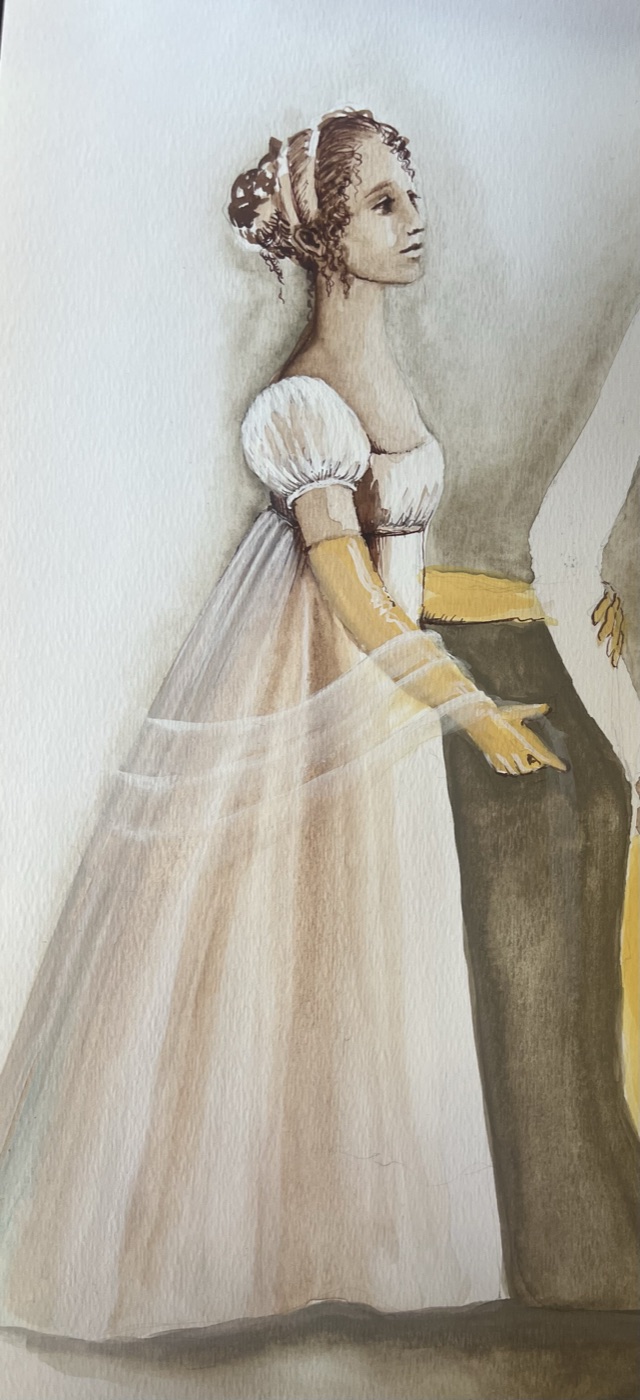 Original costume rendering, ball gown, Pride and Prejudice