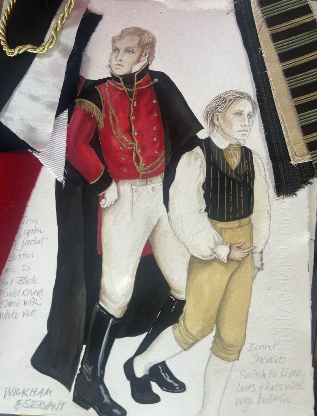 Original costume rendering, Wickham and servant, Pride and Prejudice
