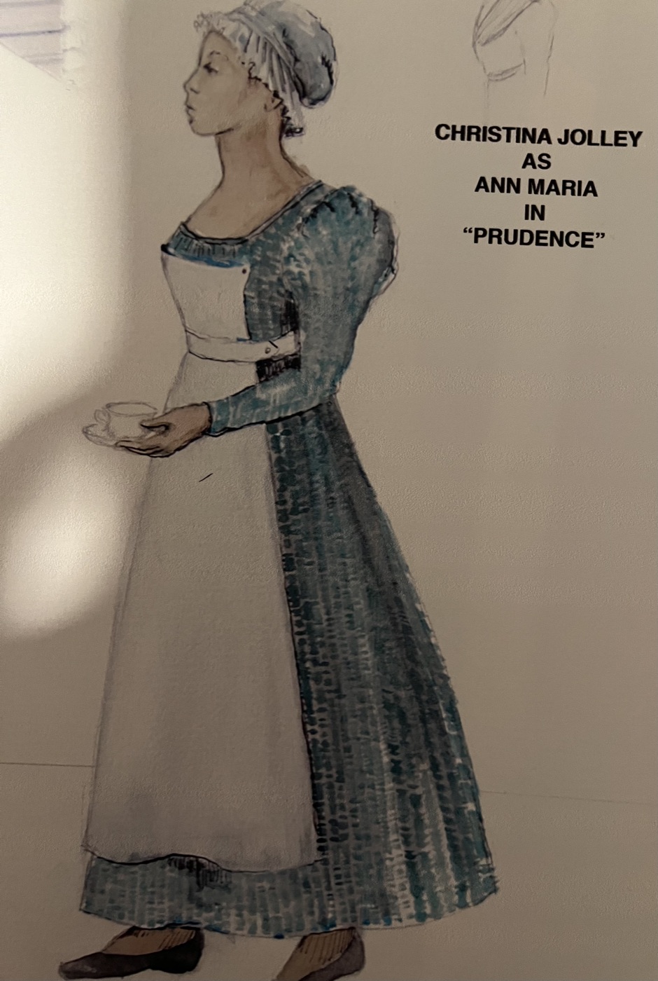 Christina Jolley as Ann Maria, costume rendering for Prudence