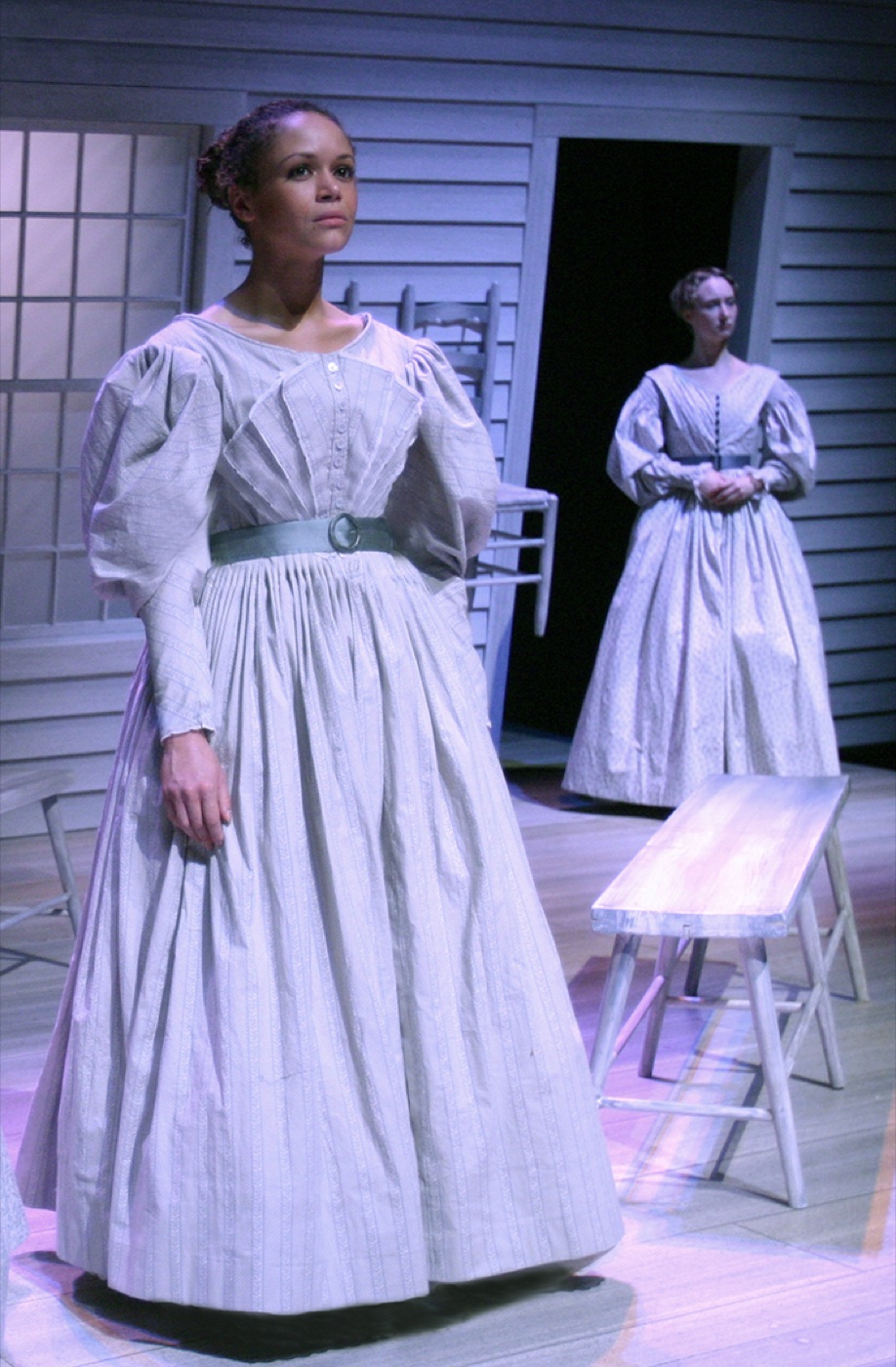 Hillary Parker as Prudence and Sarah Harris, production photo, Connecticut Repertory Theatre, costumes by Laura Crow