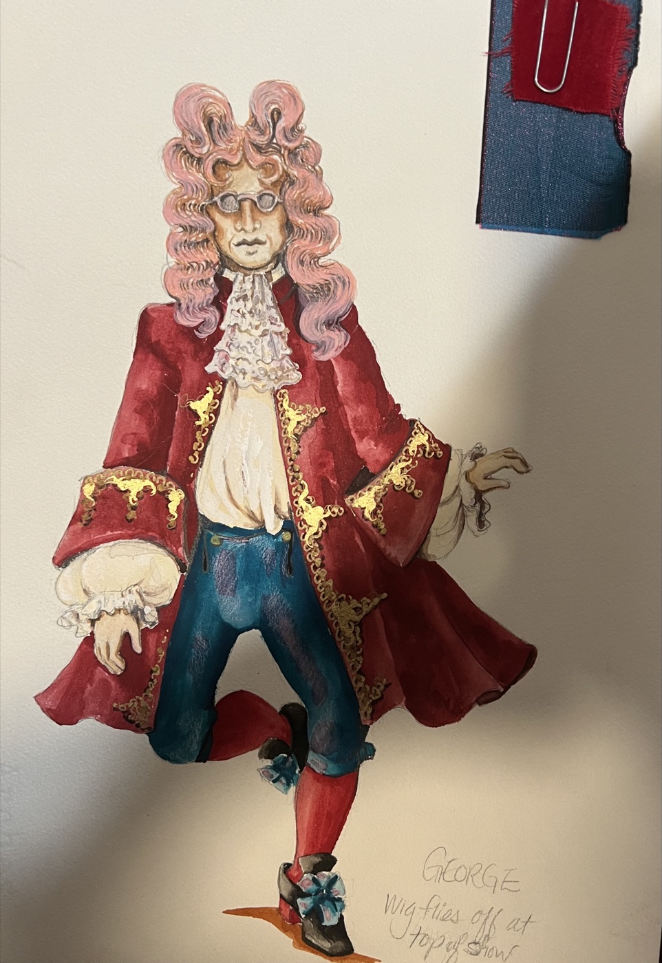 George, Act I dressing gown, costume rendering for Scapin