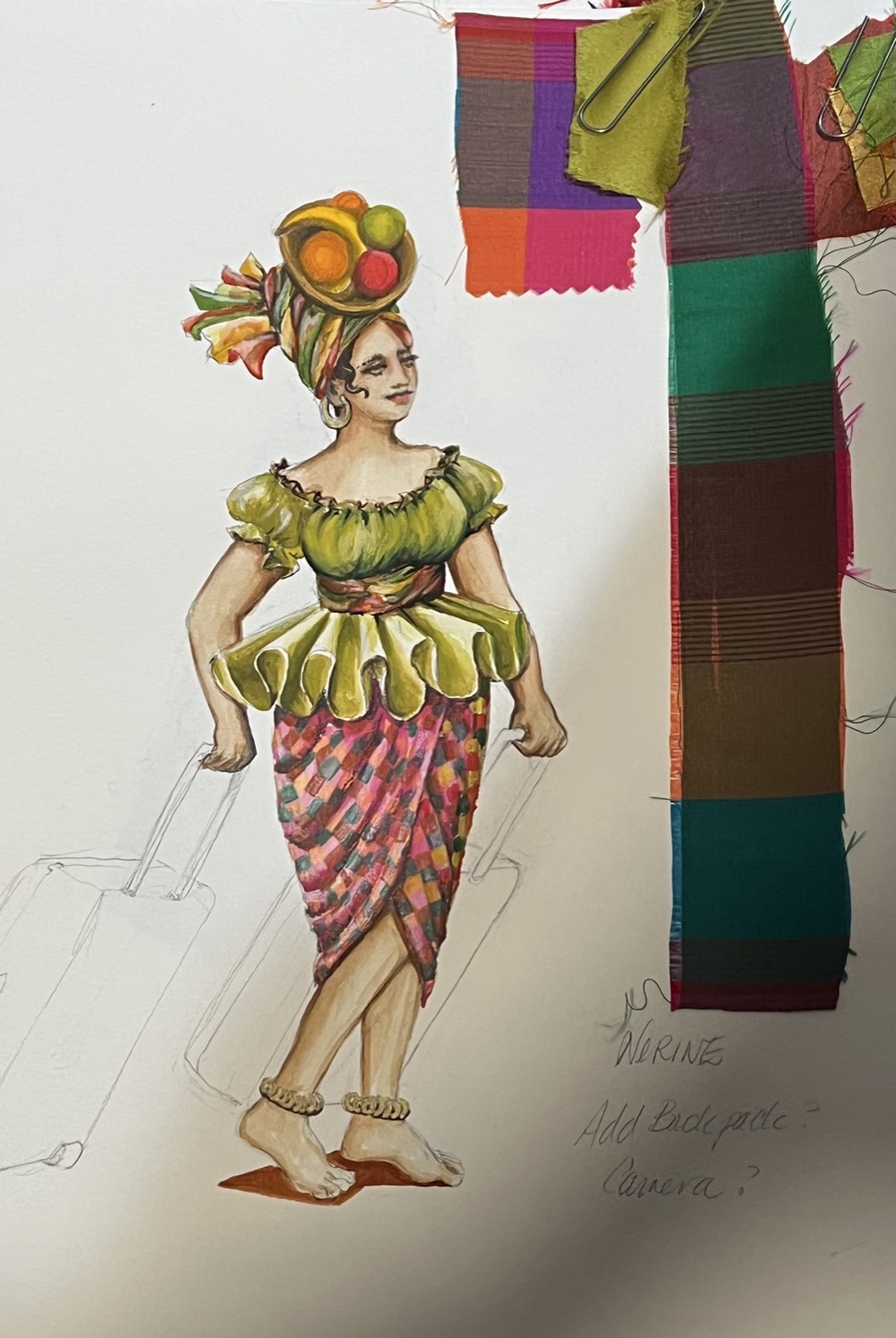 Nerine, costume rendering for Scapin