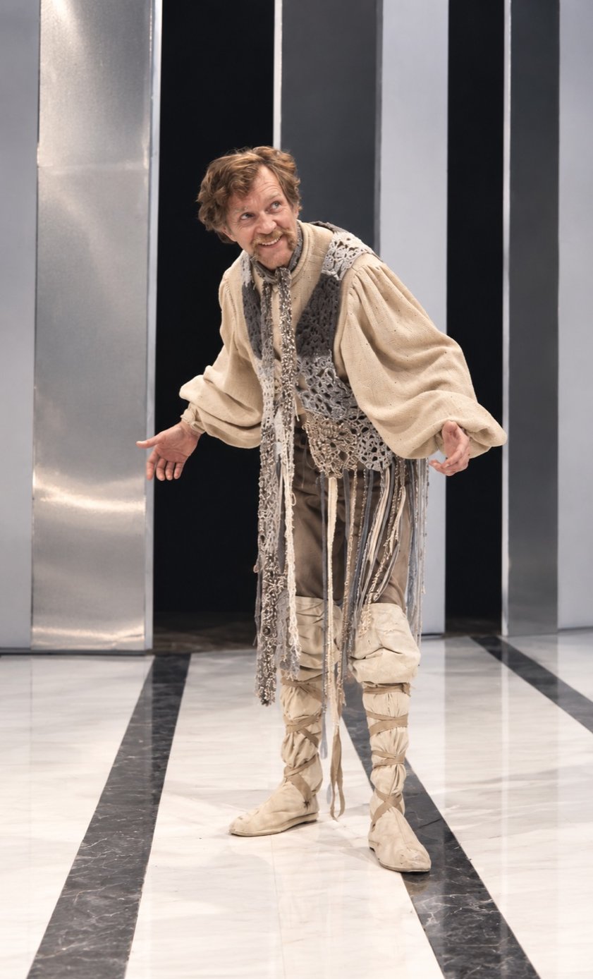 Patrice the Gypsy in layered fur and knit costume, Servants and the Snow, Greenwich Theatre, costumes by Laura Crow