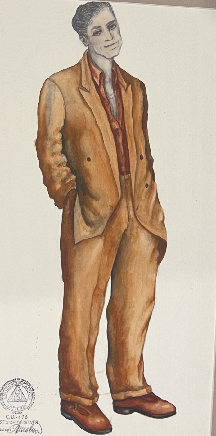 Guille in a rust suit, costume design, Sons of Don Juan