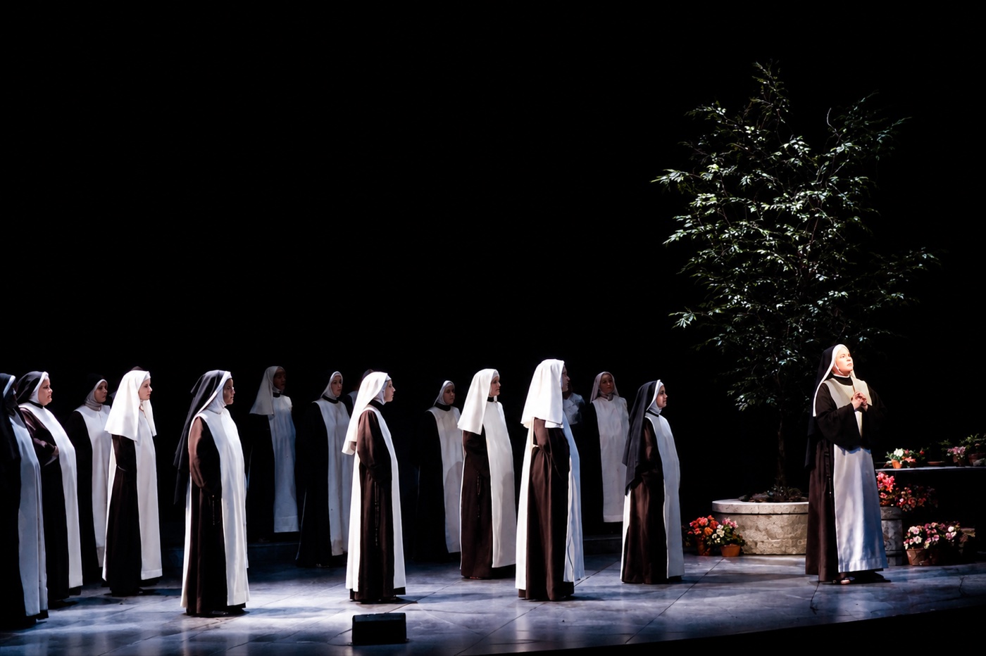 Full chorus with Angelica, costume design, Suor Angelica, by Laura Crow