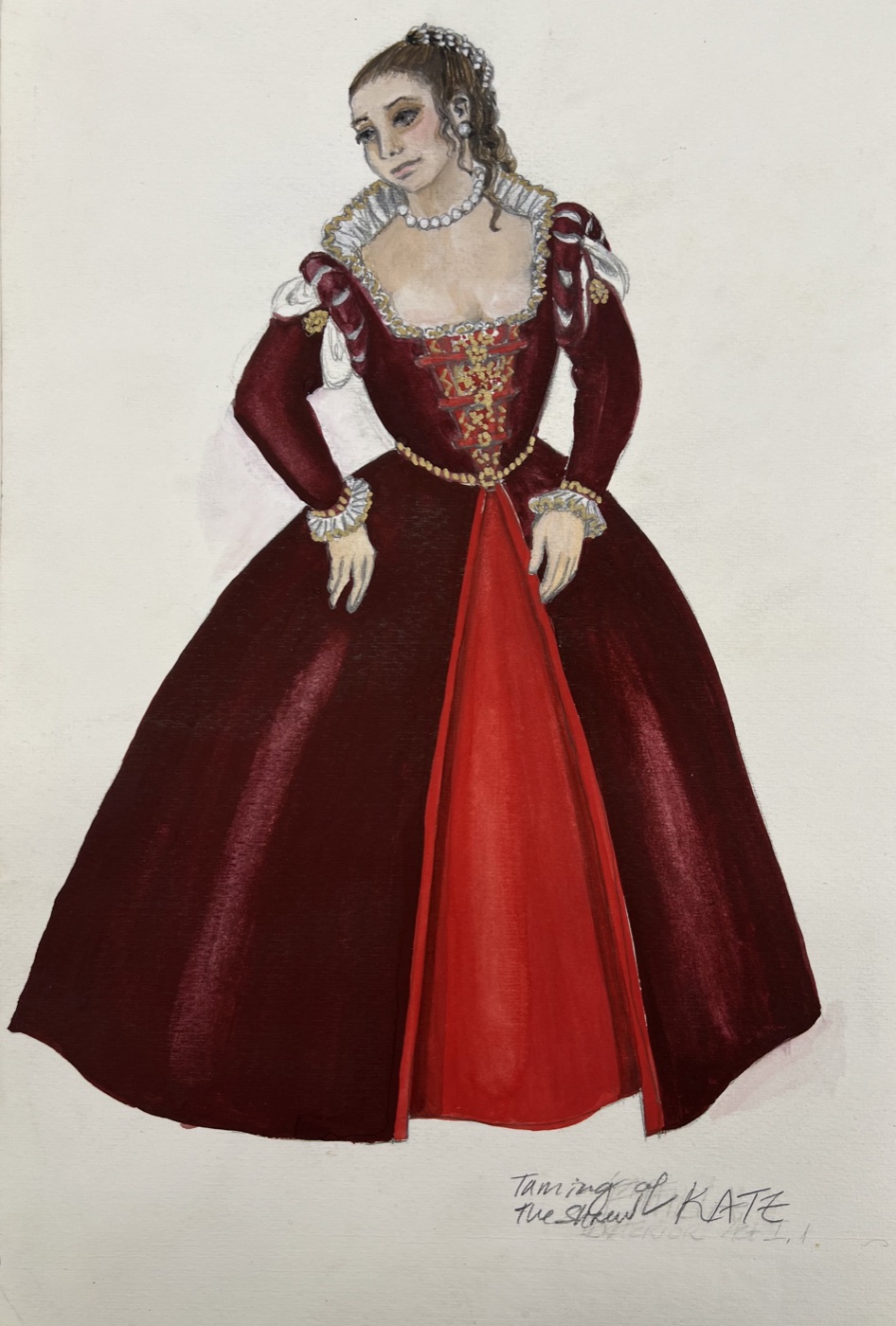 Kate, costume rendering, Taming of the Shrew, Seattle Repertory Theatre