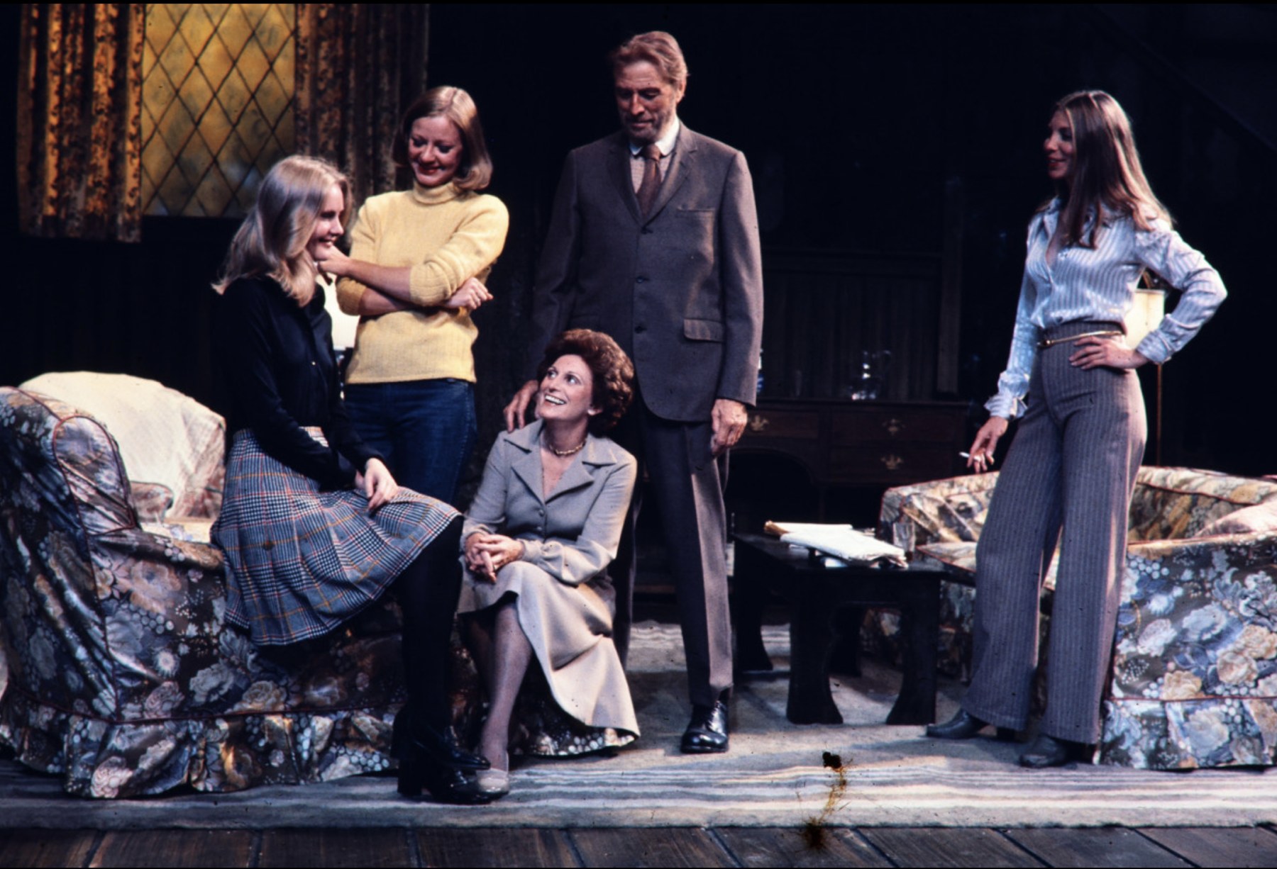 The ensemble around an armchair, The Farm, Circle Repertory Theatre, costumes by Laura Crow