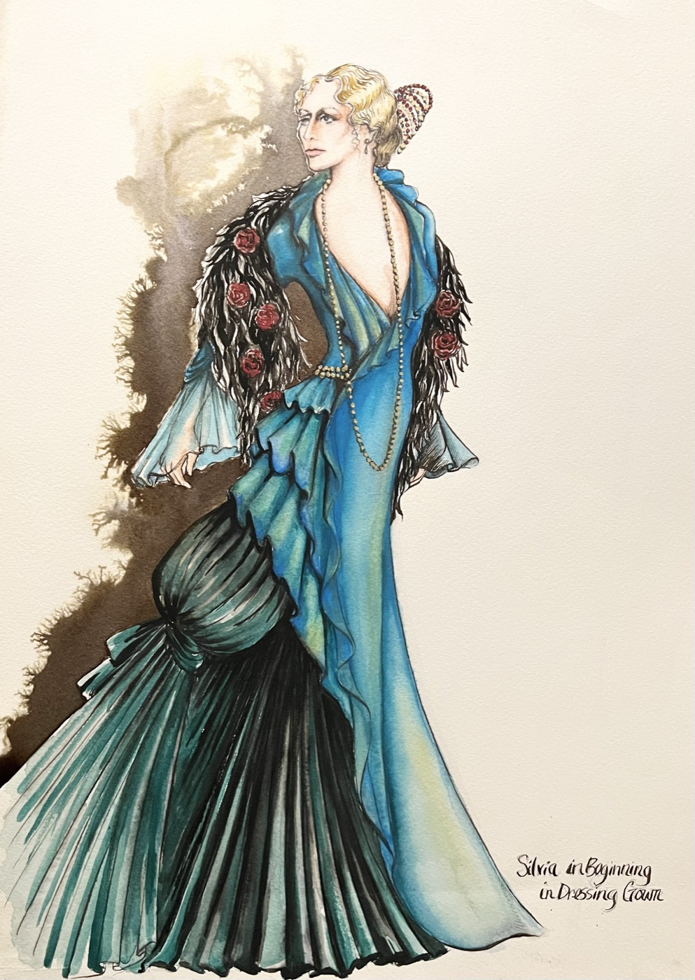 Silvia in Beginning, in Dressing Gown, costume design for The Game of Love and Chance