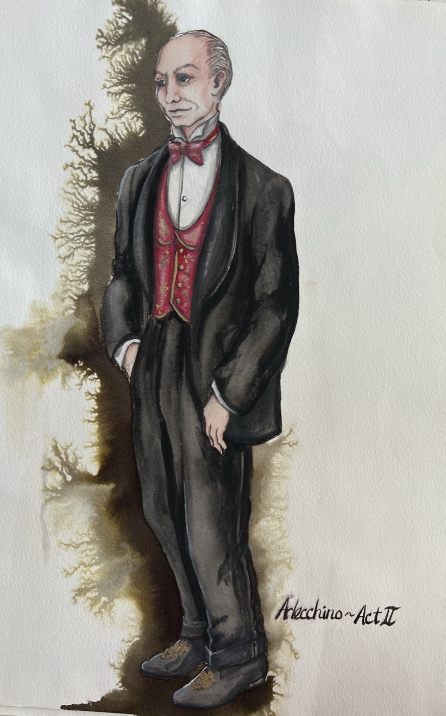 Arlecchino, Act II, costume design for The Game of Love and Chance