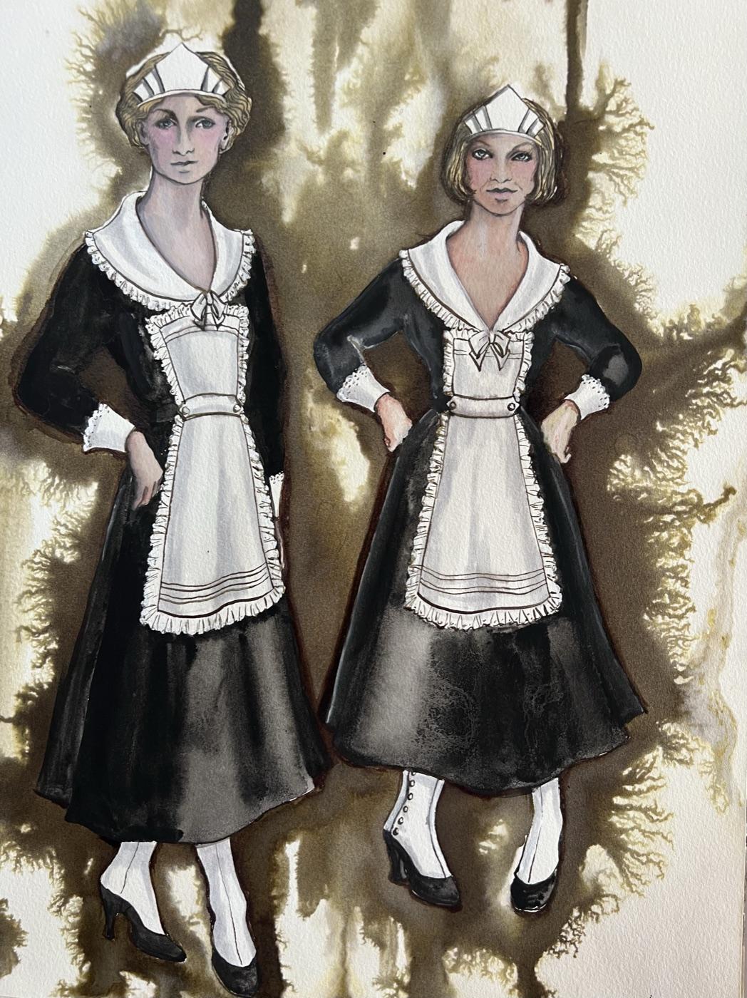 Two maids, costume design for The Game of Love and Chance