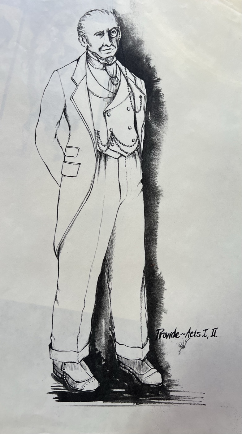 Prowde, Acts I and II, costume design for The Game of Love and Chance