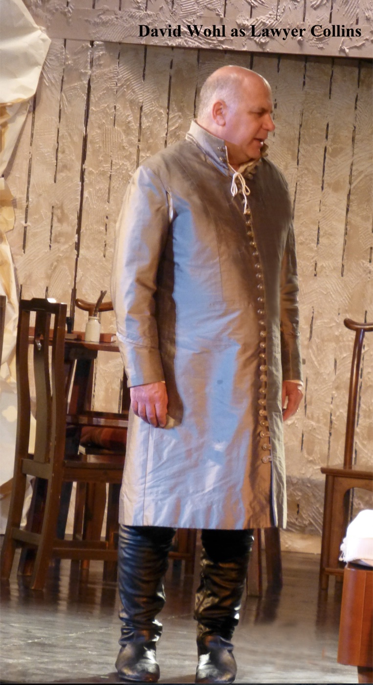 Collins in gray, costume design, The Last Will