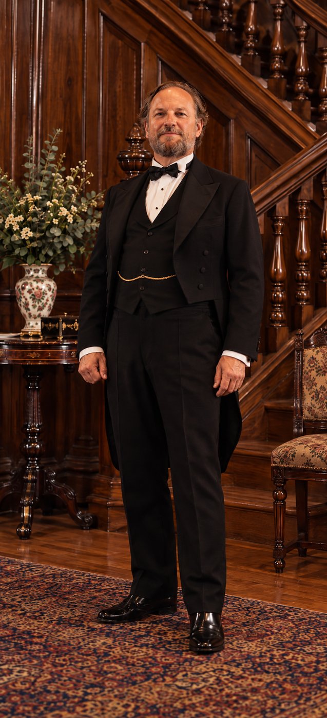 Rip Torn as Ben in formal wear, The Little Foxes, Academy Festival Theatre, costumes by Laura Crow