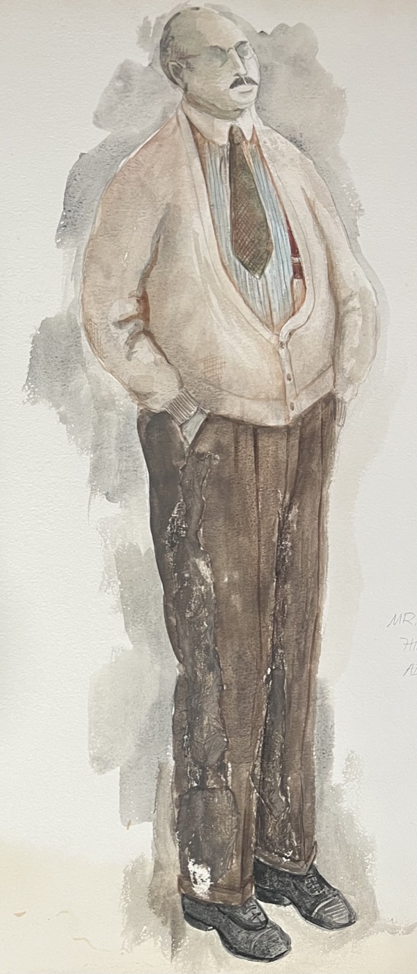 Costume rendering, Mr. Hastings in a cardigan, The Water Engine