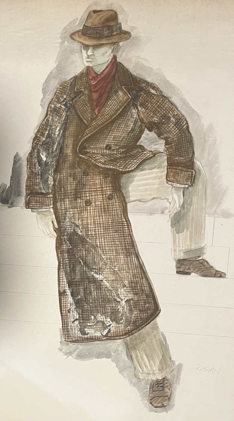 Costume rendering, Murray in a tweed suit and hat, The Water Engine