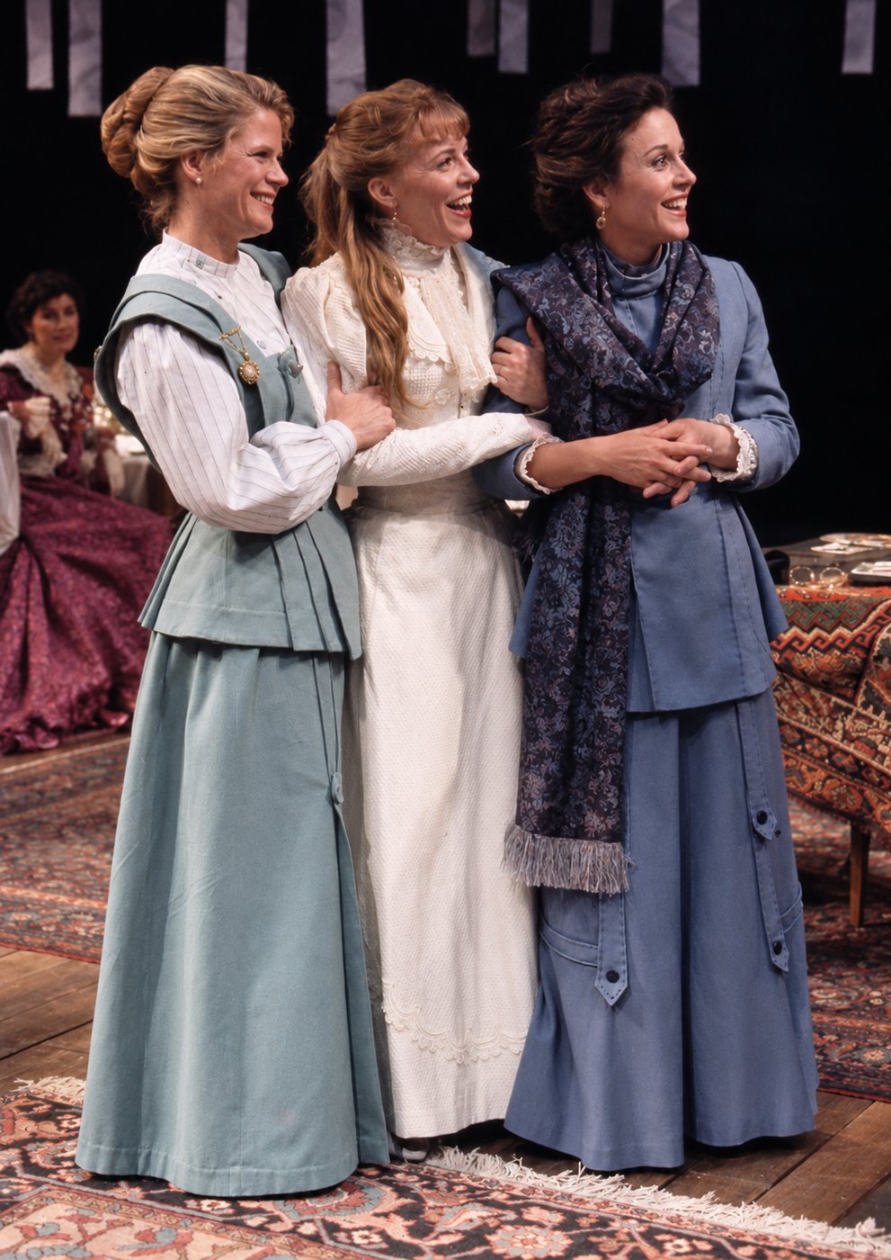 The three sisters embracing, costume design, The Three Sisters, Pittsburgh Public Theatre, by Laura Crow