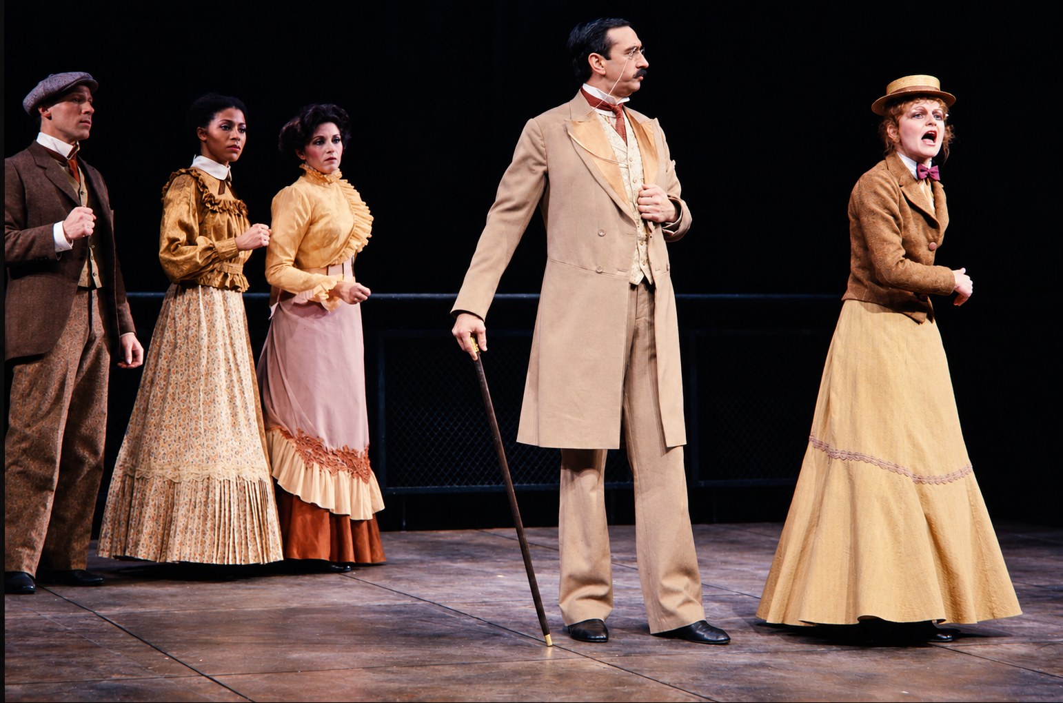 The company spread across the stage, Tintypes, Seattle Repertory Theatre, costumes by Laura Crow