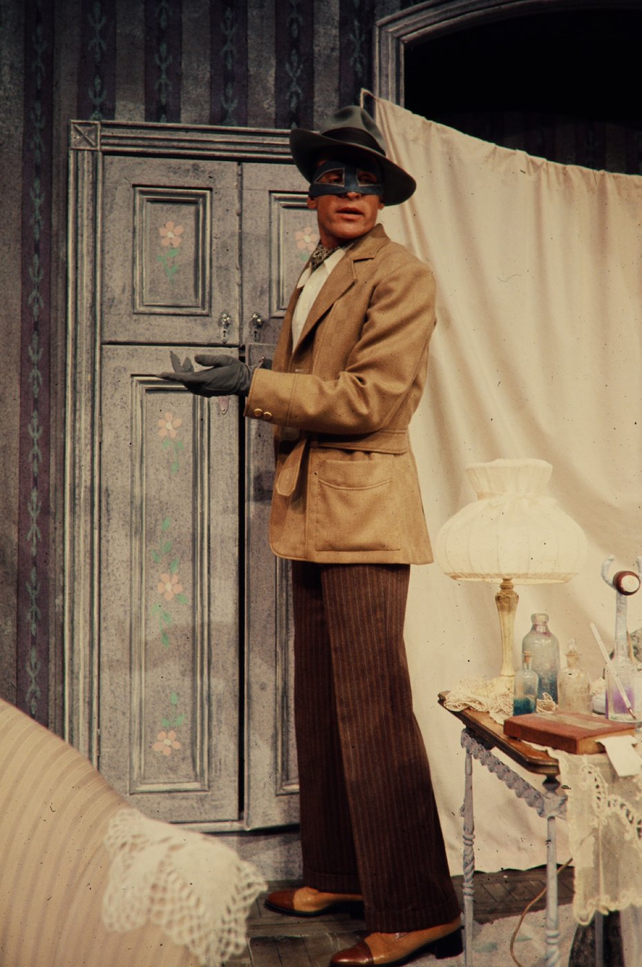 Charlie as the burglar, costume design, Too True to be Good, by Laura Crow