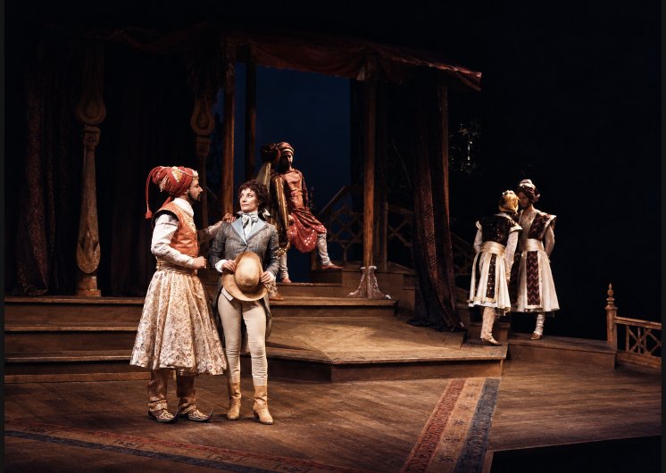 Full stage view, production photo, Twelfth Night, Academy Festival Theatre, costumes by Laura Crow