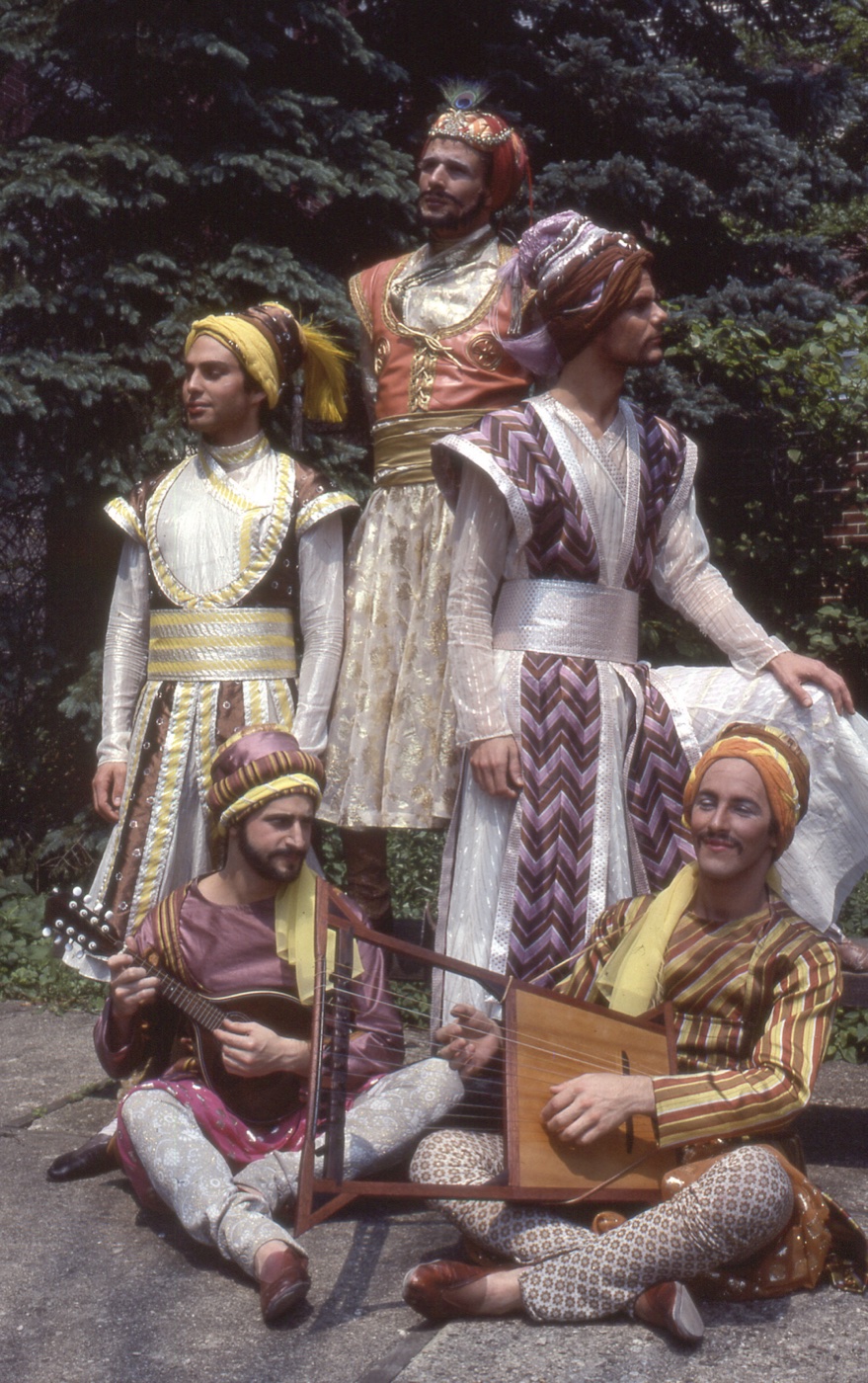 Orsino's musicians, production photo, Twelfth Night, Academy Festival Theatre, costumes by Laura Crow