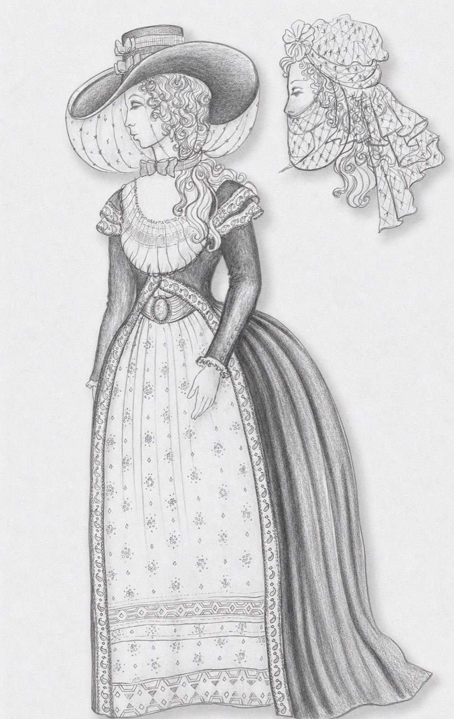 Olivia in mourning, costume design, Twelfth Night