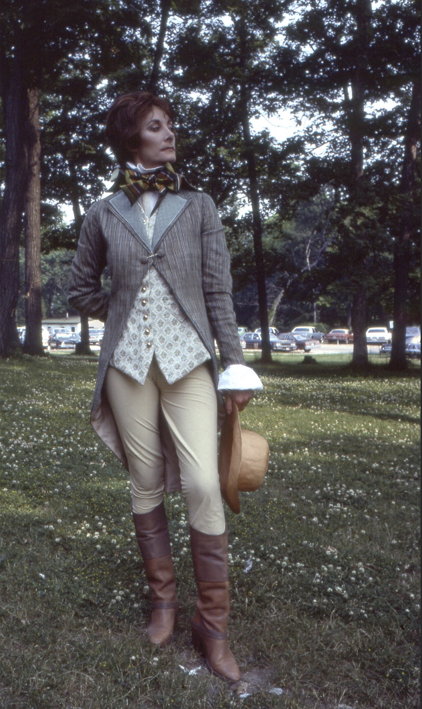 Viola in male clothing, production photo, Twelfth Night, Academy Festival Theatre, costumes by Laura Crow